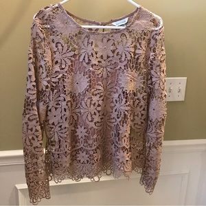 Sundance Lace Overlay Blouse, Blush, Size L, NWOT